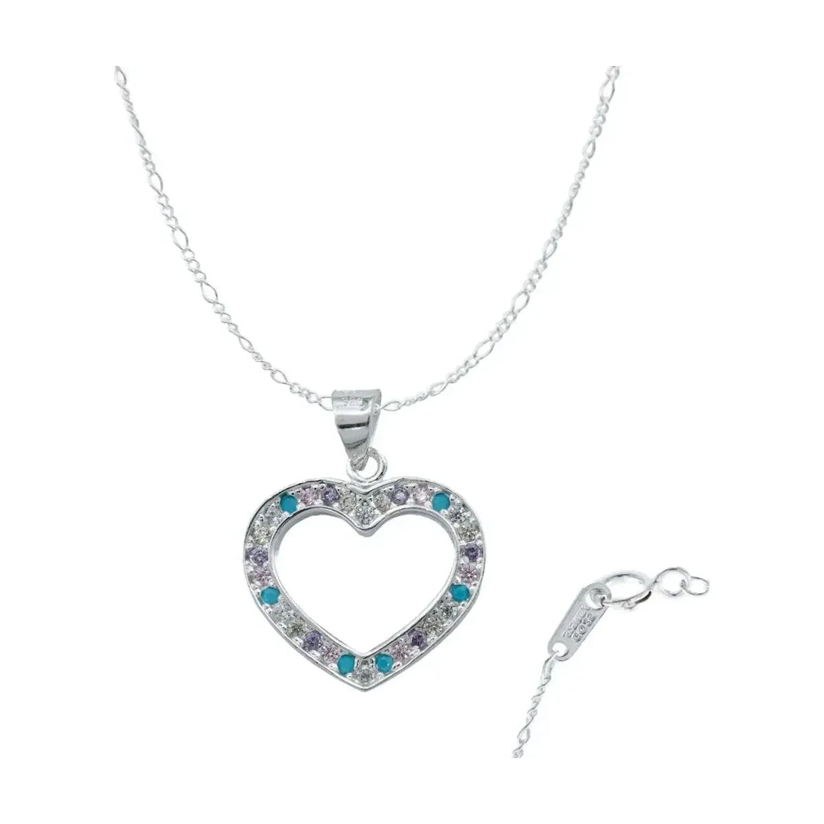 Collar Plata 925 Corazón con Contorno de Zirconia Multicolor - Imagen 1