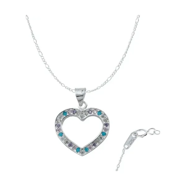 Collar Plata 925 Corazón con Contorno de Zirconia Multicolor - Imagen 1