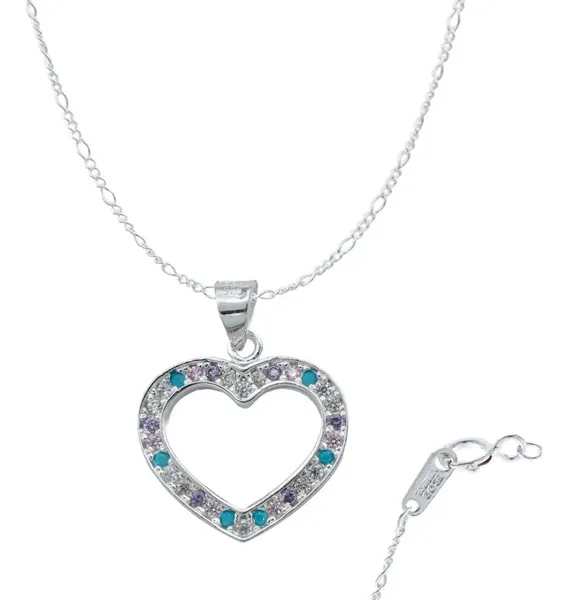 Collar Plata 925 Corazón con Contorno de Zirconia Multicolor - Imagen 1