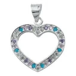Collar Plata 925 Corazón con Contorno de Zirconia Multicolor - Imagen 2