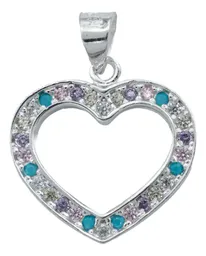 Collar Plata 925 Corazón con Contorno de Zirconia Multicolor - Imagen 2