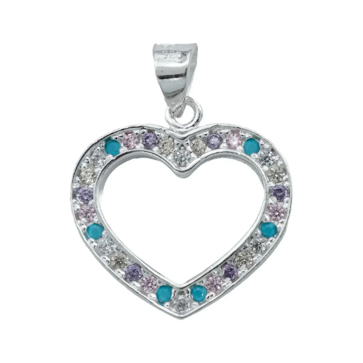 Collar Plata 925 Corazón con Contorno de Zirconia Multicolor - Imagen 2