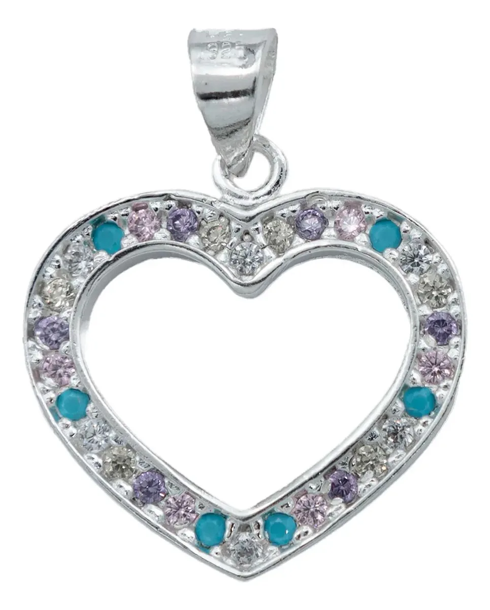 Collar Plata 925 Corazón con Contorno de Zirconia Multicolor - Imagen 1