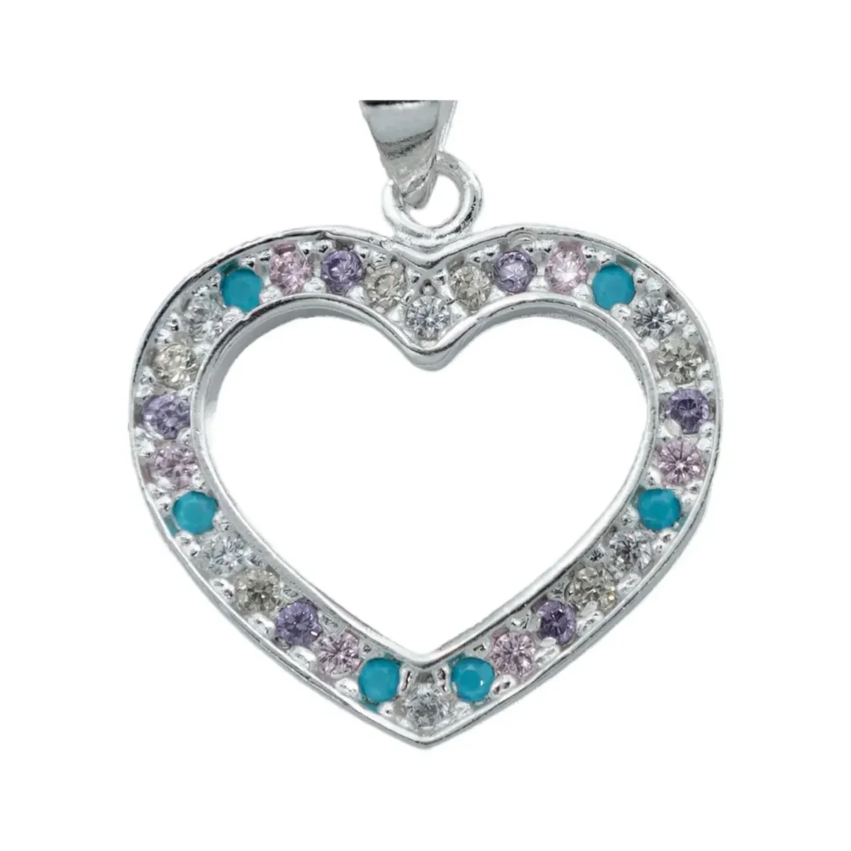 Collar Plata 925 Corazón con Contorno de Zirconia Multicolor - Imagen 3