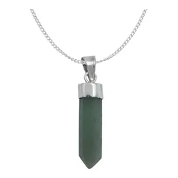 Collar Plata 925 Cuarzo Natural Verde Diseño Prisma - Imagen 1