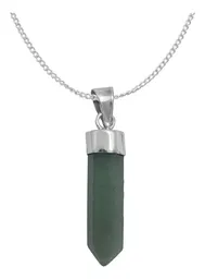 Collar Plata 925 Cuarzo Natural Verde Diseño Prisma - Imagen 1