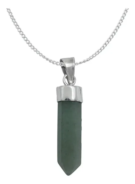 Collar Plata 925 Cuarzo Natural Verde Diseño Prisma - Imagen 1
