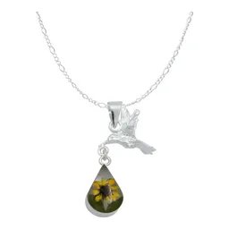 Collar Plata 925 Dije Colibrí Girasol Encapsulado Forma Lágrima - Imagen 1