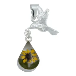 Collar Plata 925 Dije Colibrí Girasol Encapsulado Forma Lágrima - Imagen 2