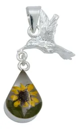 Collar Plata 925 Dije Colibrí Girasol Encapsulado Forma Lágrima - Imagen 2