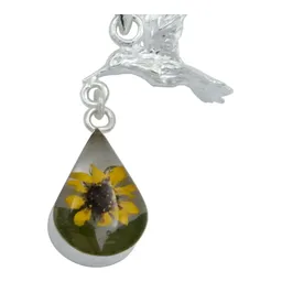Collar Plata 925 Dije Colibrí Girasol Encapsulado Forma Lágrima - Imagen 3