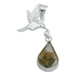 Collar Plata 925 Dije Colibrí Girasol Encapsulado Forma Lágrima - Imagen 4