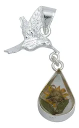 Collar Plata 925 Dije Colibrí Girasol Encapsulado Forma Lágrima - Imagen 4