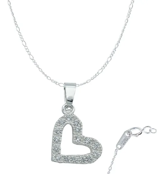 Collar Plata 925 Dije Corazón Contorno con Zirconias - Imagen 1