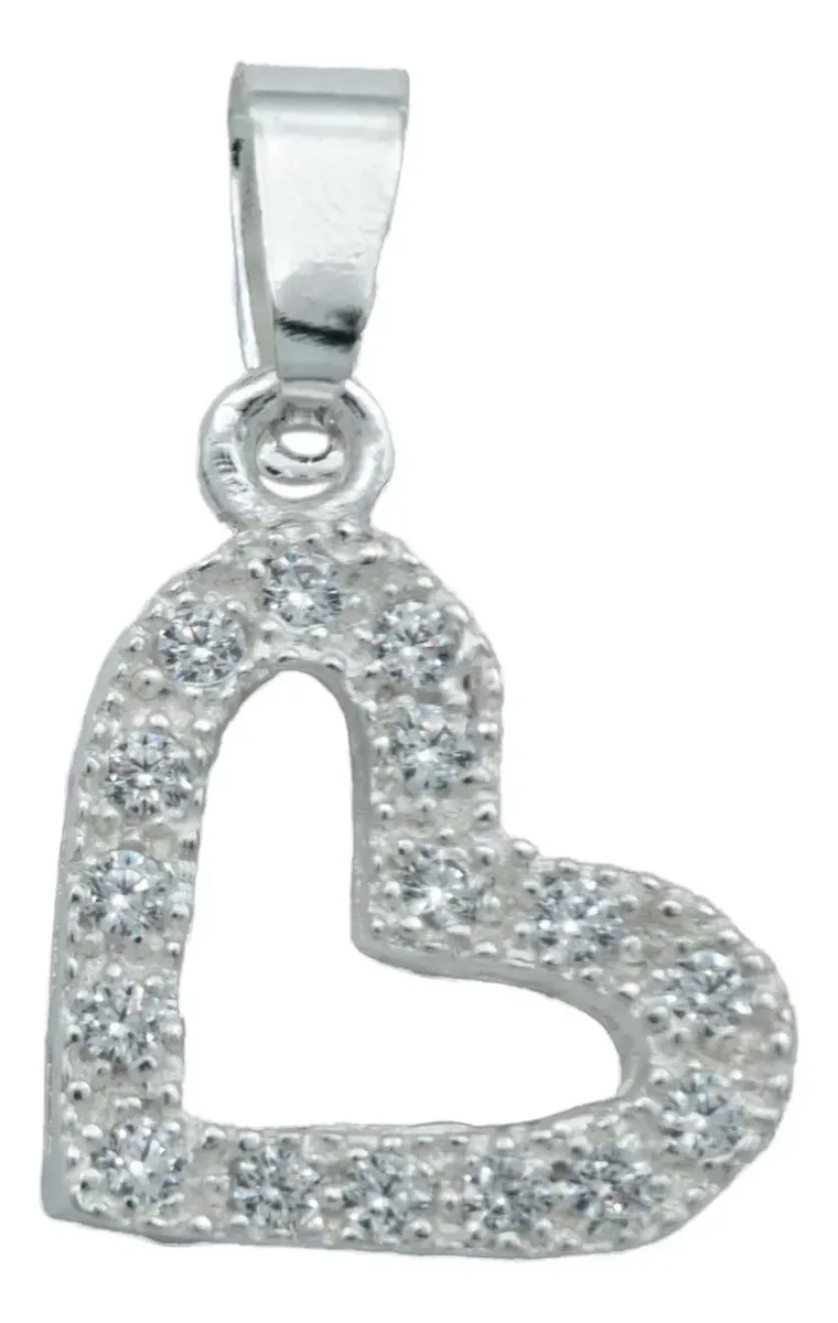 Collar Plata 925 Dije Corazón Contorno con Zirconias - Imagen 1