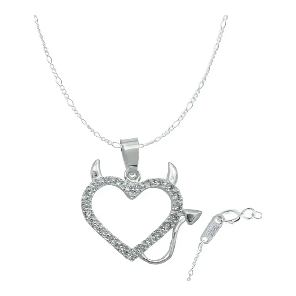 Collar Plata 925 Dije Corazón Diseño Diablo Amor con Zirconia - Imagen 1