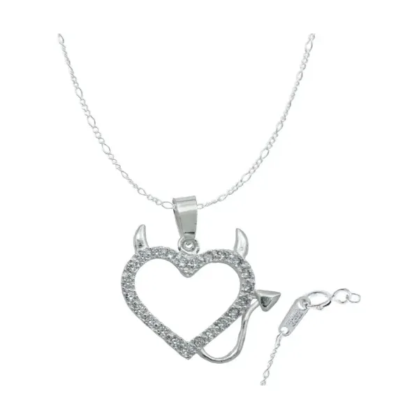 Collar Plata 925 Dije Corazón Diseño Diablo Amor con Zirconia - Imagen 1
