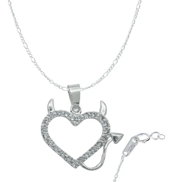 Collar Plata 925 Dije Corazón Diseño Diablo Amor con Zirconia - Imagen 1