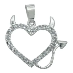 Collar Plata 925 Dije Corazón Diseño Diablo Amor con Zirconia - Imagen 2