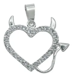 Collar Plata 925 Dije Corazón Diseño Diablo Amor con Zirconia - Imagen 2