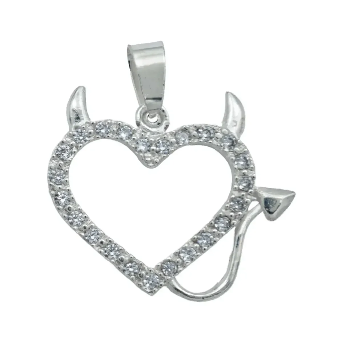 Collar Plata 925 Dije Corazón Diseño Diablo Amor con Zirconia - Imagen 2