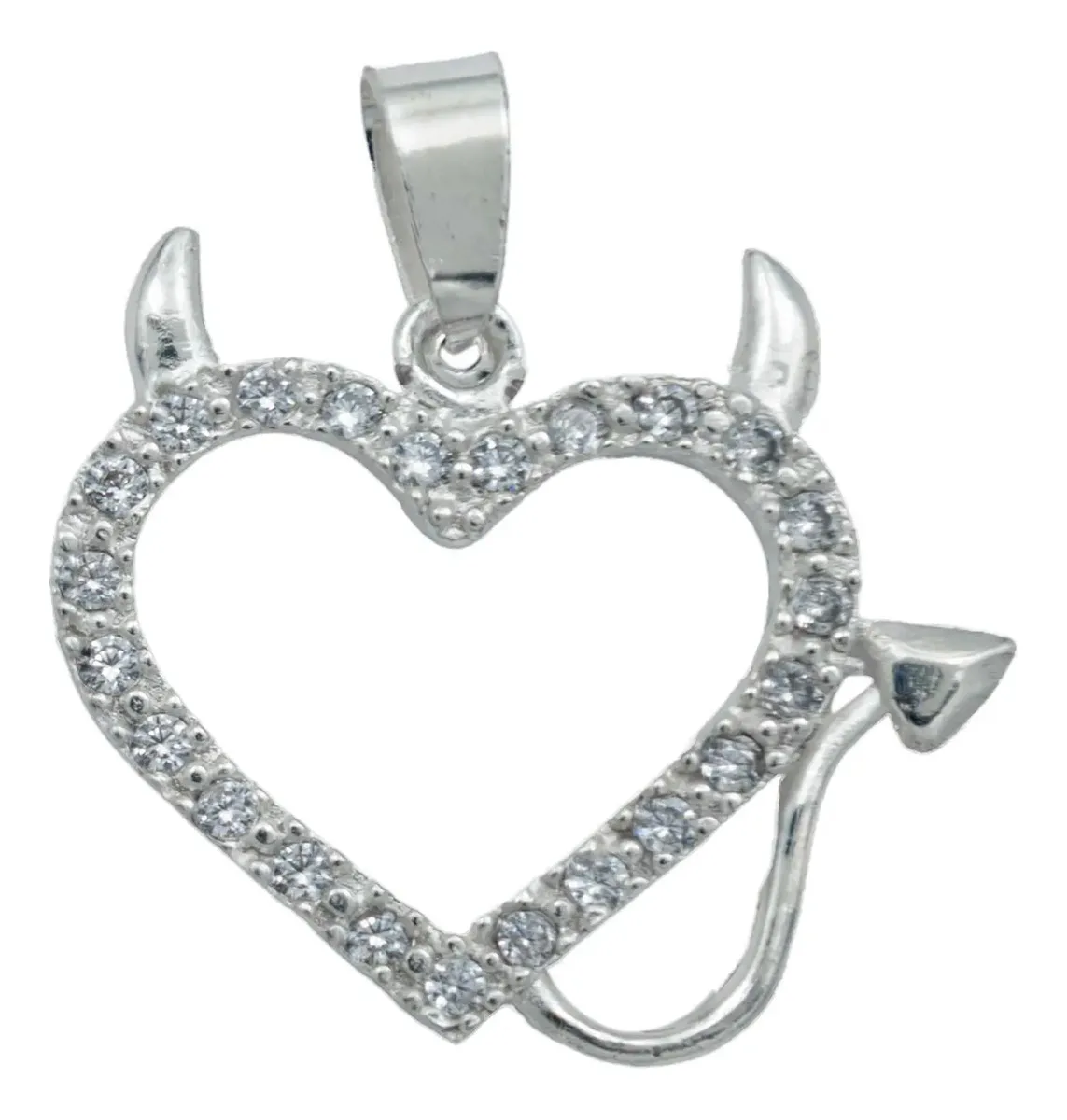 Collar Plata 925 Dije Corazón Diseño Diablo Amor con Zirconia - Imagen 1