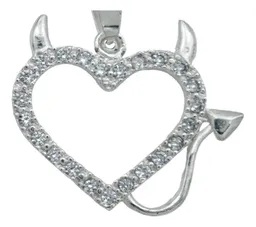 Collar Plata 925 Dije Corazón Diseño Diablo Amor con Zirconia - Imagen 3