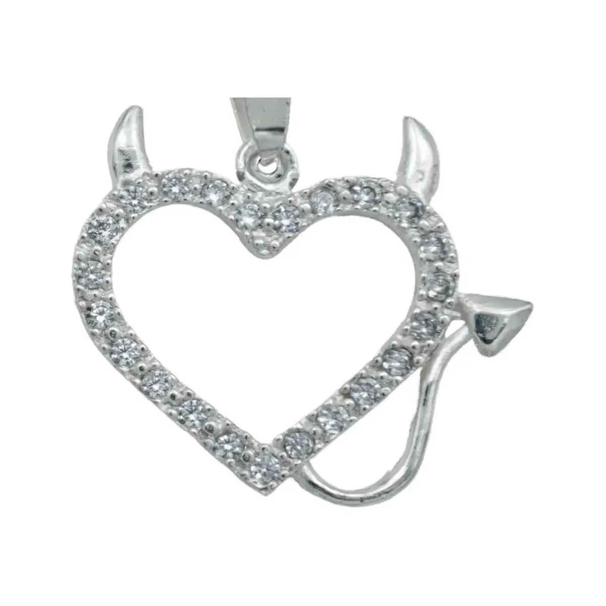 Collar Plata 925 Dije Corazón Diseño Diablo Amor con Zirconia - Imagen 3