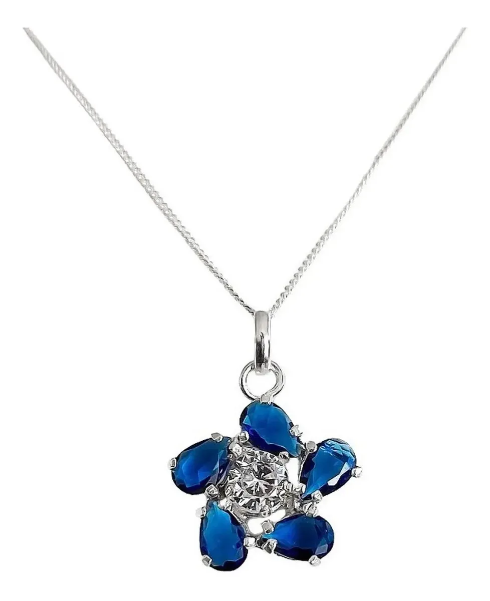 Collar plata 925 mujer, dije flor zirconia azul. Regalo mamá Día de la Madre. Joyería de plata ley, diseño elegante y delicad
