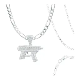 Collar Plata 925 Dije Metralleta con Zirconia para Hombre - Imagen 1
