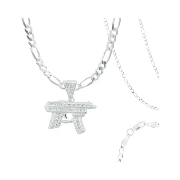 Collar Plata 925 Dije Metralleta con Zirconia para Hombre - Imagen 1
