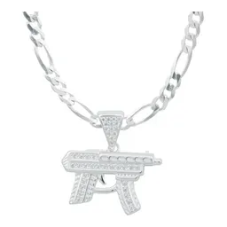 Collar Plata 925 Dije Metralleta con Zirconia para Hombre - Imagen 2