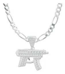 Collar Plata 925 Dije Metralleta con Zirconia para Hombre - Imagen 2