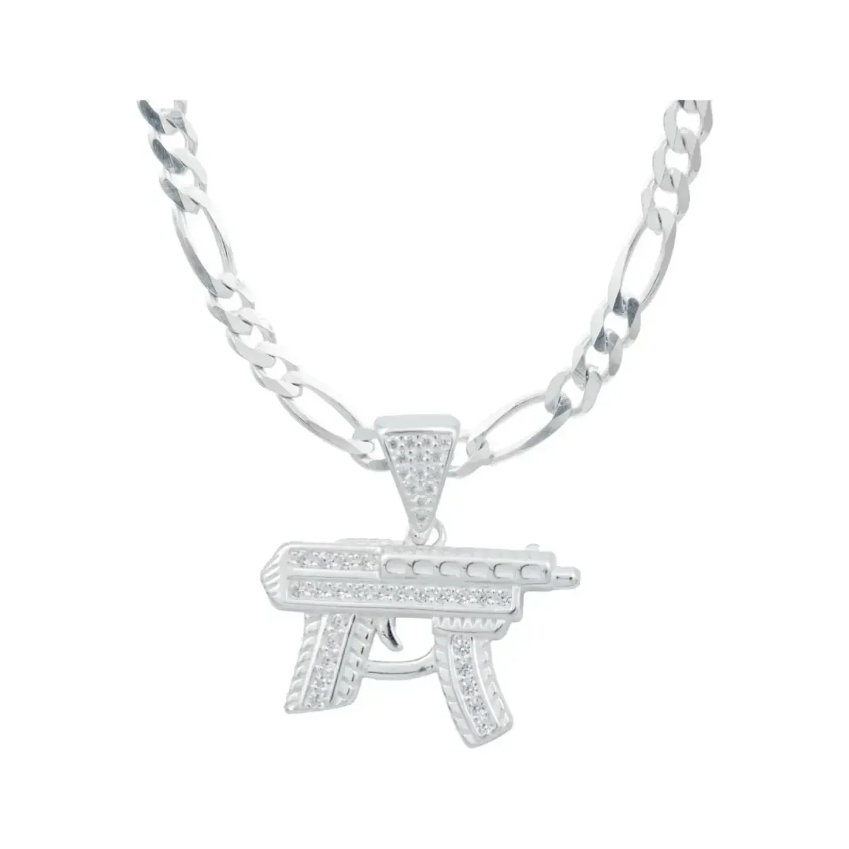 Collar Plata 925 Dije Metralleta con Zirconia para Hombre - Imagen 2
