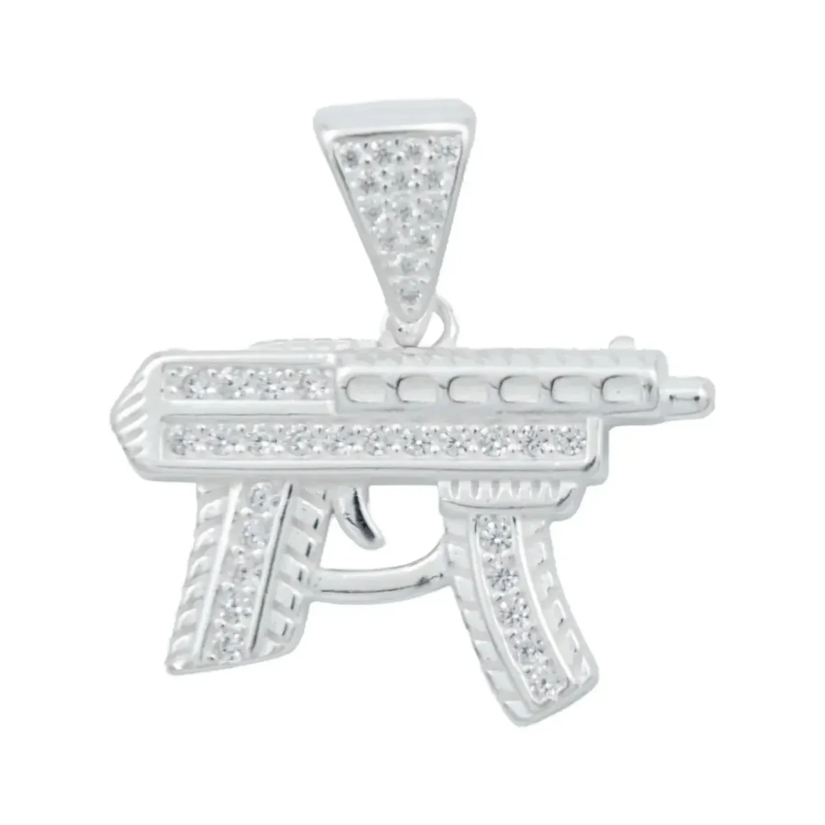 Collar Plata 925 Dije Metralleta con Zirconia para Hombre - Imagen 3