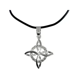 Collar Plata 925 Dije Nudo Bruja con Zirconia y Cordón de Caucho Unisex - Imagen 1