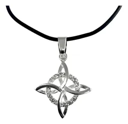 Collar Plata 925 Dije Nudo Bruja con Zirconia y Cordón de Caucho Unisex - Imagen 1