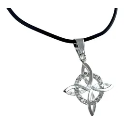 Collar Plata 925 Dije Nudo Bruja con Zirconia y Cordón de Caucho Unisex - Imagen 2