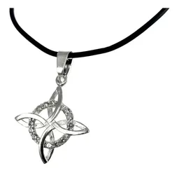 Collar Plata 925 Dije Nudo Bruja con Zirconia y Cordón de Caucho Unisex - Imagen 3