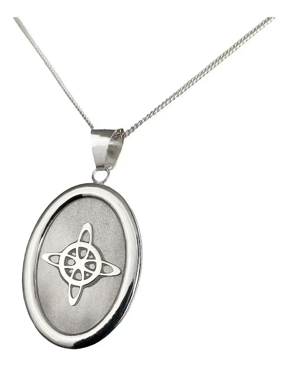 Collar Plata 925 con Dije Nudo de Bruja encapsulado y Cadena Barbada Joyaris