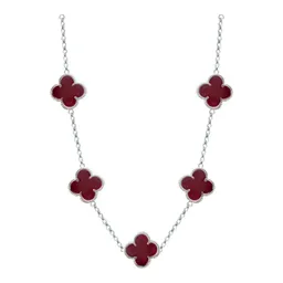 Collar Plata 925 Dije Trébol Esmaltado Rojo Cadena 65cm - Imagen 1