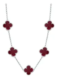 Collar Plata 925 Dije Trébol Esmaltado Rojo Cadena 65cm - Imagen 1