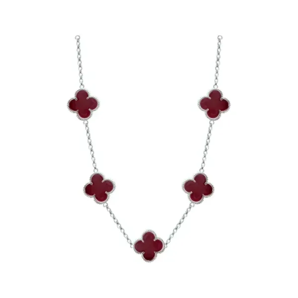 Collar Plata 925 Dije Trébol Esmaltado Rojo Cadena 65cm - Imagen 1