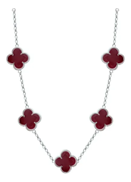 Collar Plata 925 Dije Trébol Esmaltado Rojo Cadena 65cm - Imagen 1