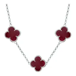 Collar Plata 925 Dije Trébol Esmaltado Rojo Cadena 65cm - Imagen 2
