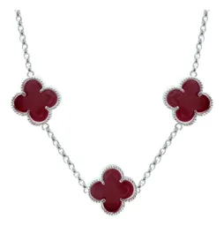 Collar Plata 925 Dije Trébol Esmaltado Rojo Cadena 65cm - Imagen 2