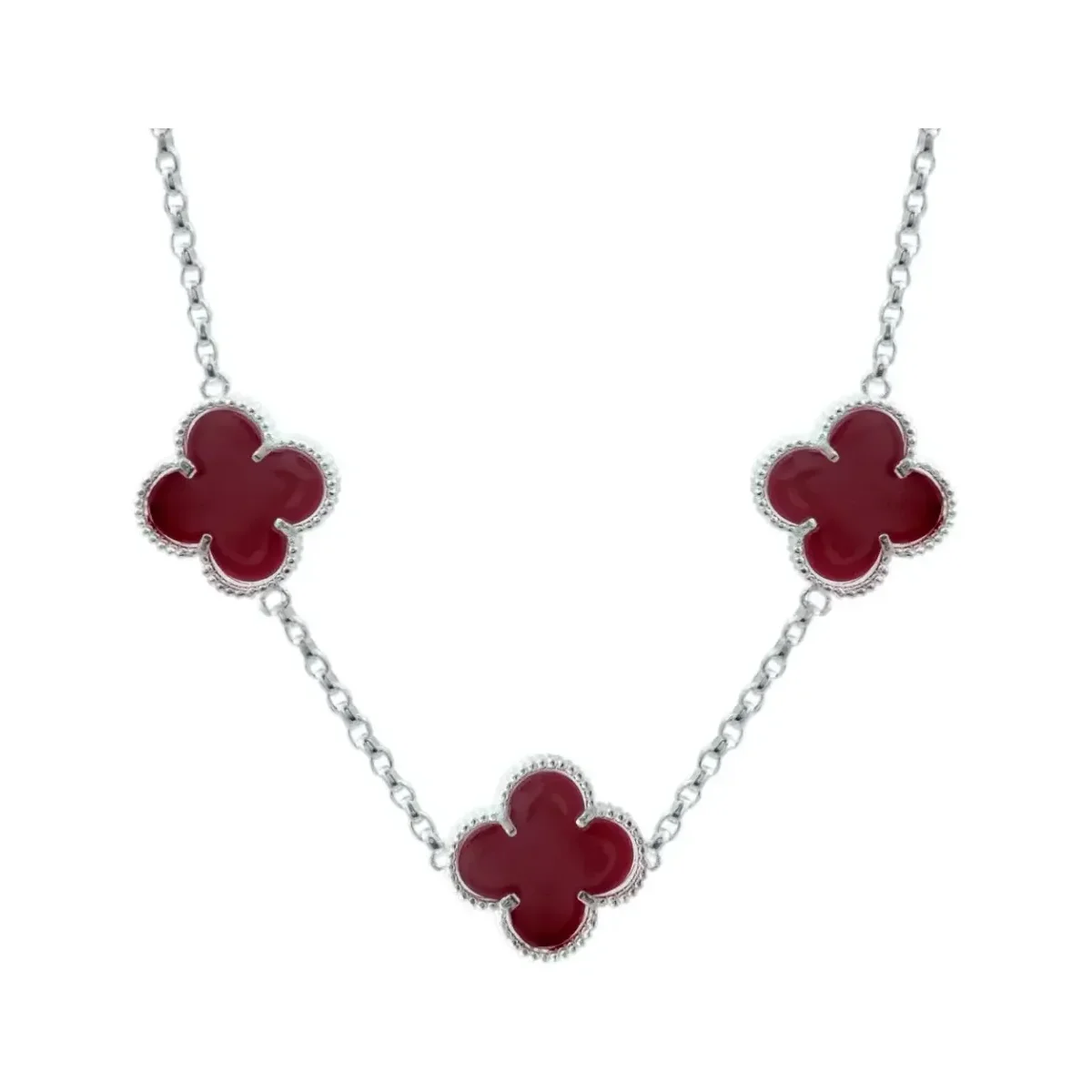 Collar Plata 925 Dije Trébol Esmaltado Rojo Cadena 65cm - Imagen 2
