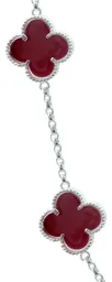 Collar Plata 925 Dije Trébol Esmaltado Rojo Cadena 65cm - Imagen 3