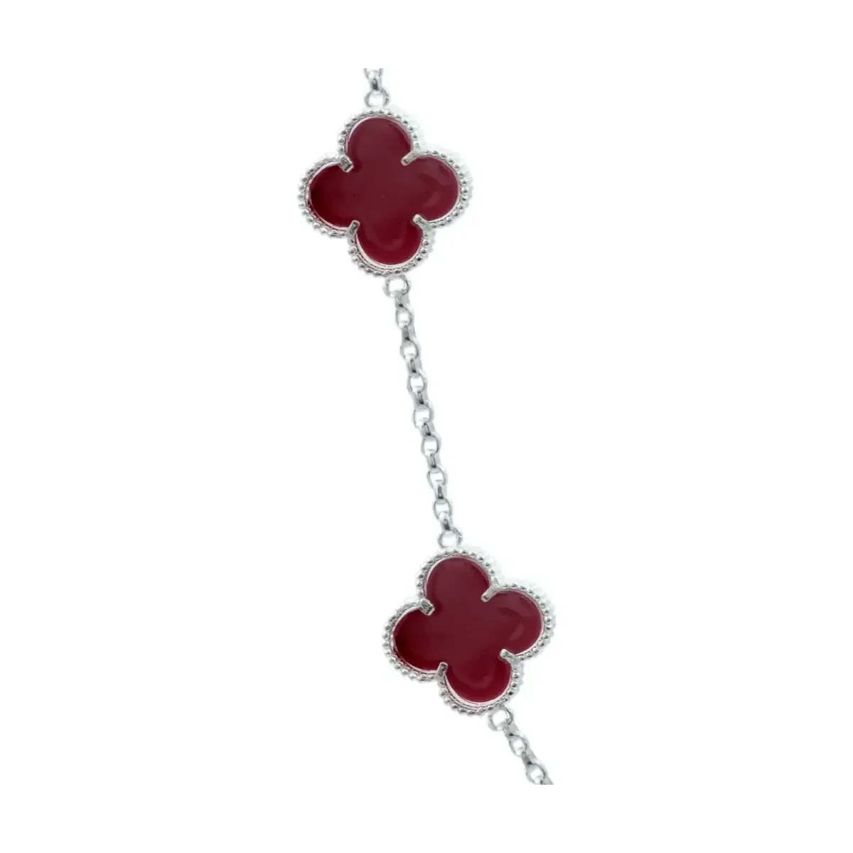 Collar Plata 925 Dije Trébol Esmaltado Rojo Cadena 65cm - Imagen 3