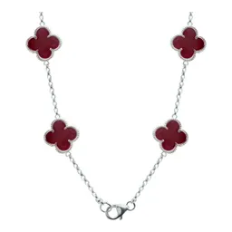 Collar Plata 925 Dije Trébol Esmaltado Rojo Cadena 65cm - Imagen 4